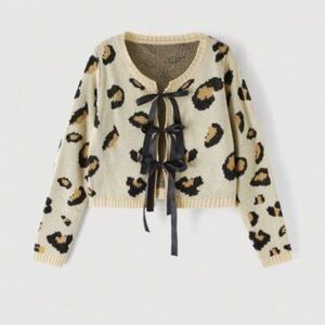 SHEIN MOD Leopard Print Knitted Cardigan With Bow Tie On